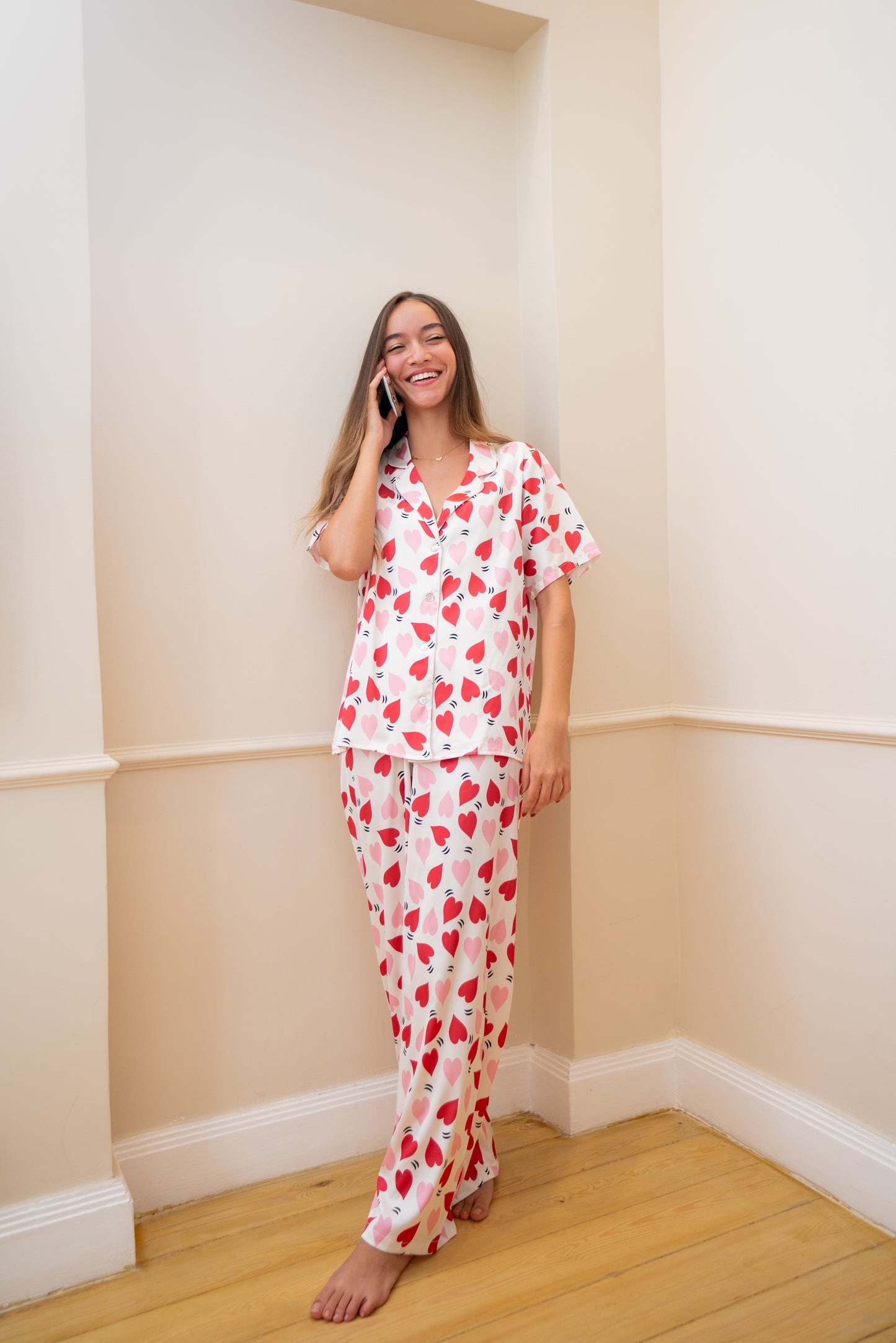 White PJ with Pink hearts