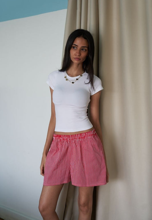 red striped shorts