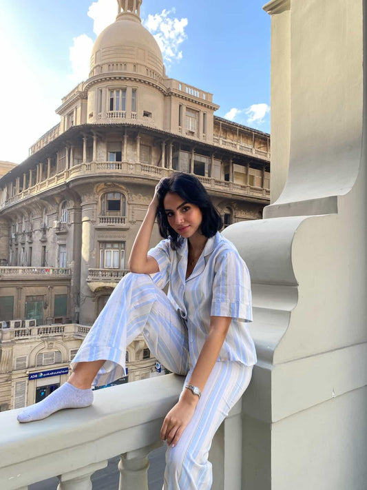 striped PJ in blue